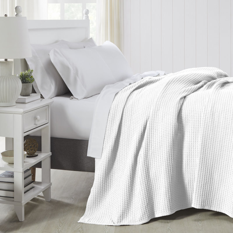 Couverture thermique moderne 100% coton gaufré Modern, Lit simple, Blanc