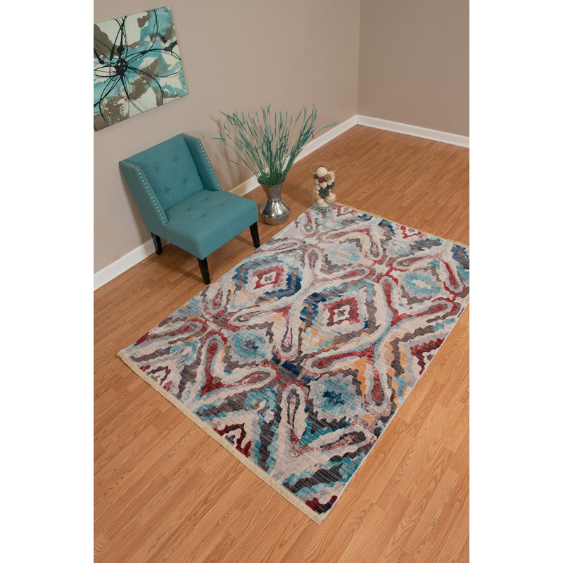 Tapis bleu / gris Efaz, Rectangle 5 pi 3 po x 7 pi 6 po