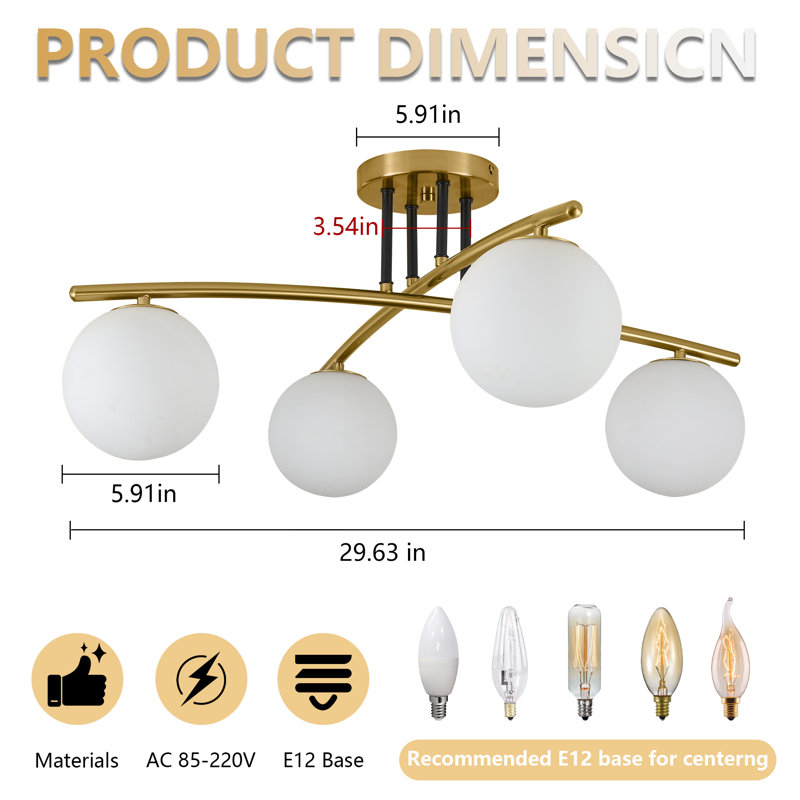 4-Light Glass Bubble Semi Flush Mount