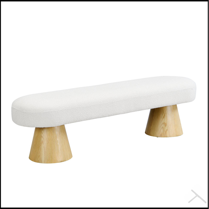 Banc de salle à manger rembourré polyvalent avec tissu bouclé, pieds en bois robustes et capacité de poids de 300 lb pour les maisons modernes