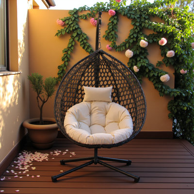 Chaise hamac robuste avec support, chaise à œufs suspendue durable avec tissage en rotin, chaises de balançoire intérieures et extérieures confortables avec coussin doux et amovible, convenant au balcon, à la chambre à coucher ou au jardin