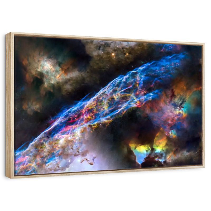 Nébuleuse du voile brillant, Cadre flottant en bois naturel, 31 po x 21 po