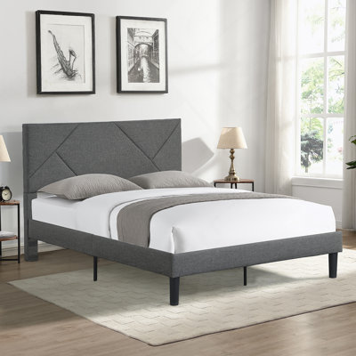 Upholstered Platform Bed Frame with Headboard, Strong Wood Slat Support by Corrigan Studio