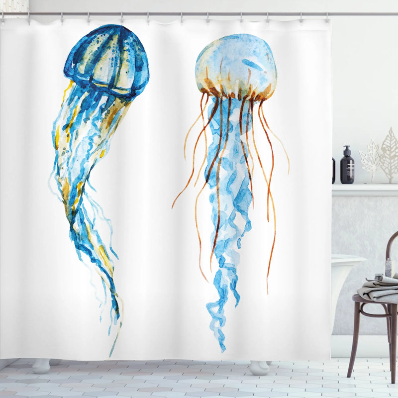 Ensemble de rideau de douche et crochets Jellyfish, H 69 po x l 105 po