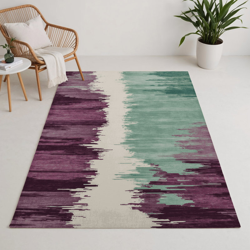 Tapis intérieur et extérieur vert Watercolor, Rectangle 5 pi x 7 pi