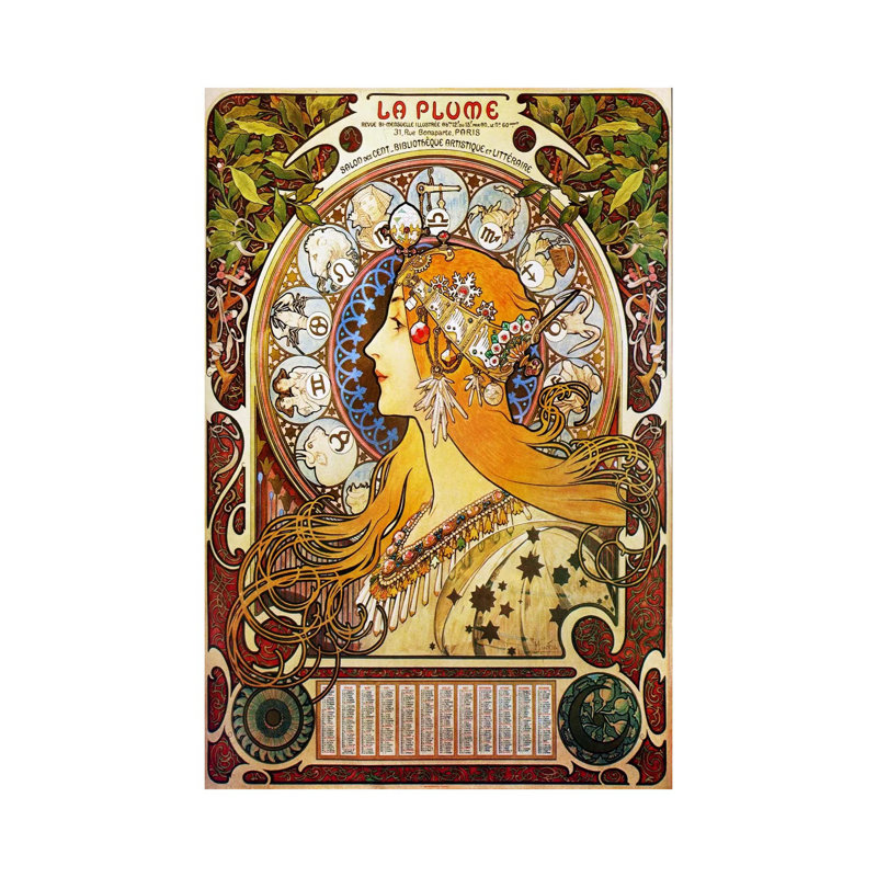 Zodiaque (1896) par Alphonse Mucha - impression d'art graphique, Toile tendue, H 26 po x l 18 po x 1,5 po