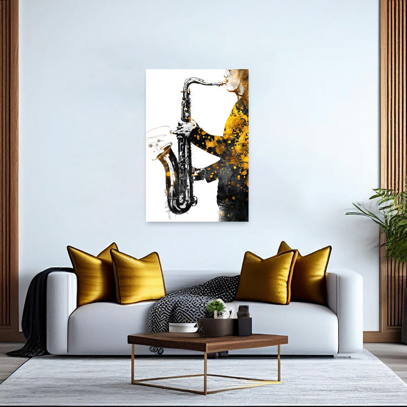 Golden Jazz Melodies Abstract Modern Wall Art Print 1 Piece Wrapped Canvas Wall Art, 152.4cm H x 101.6cm W