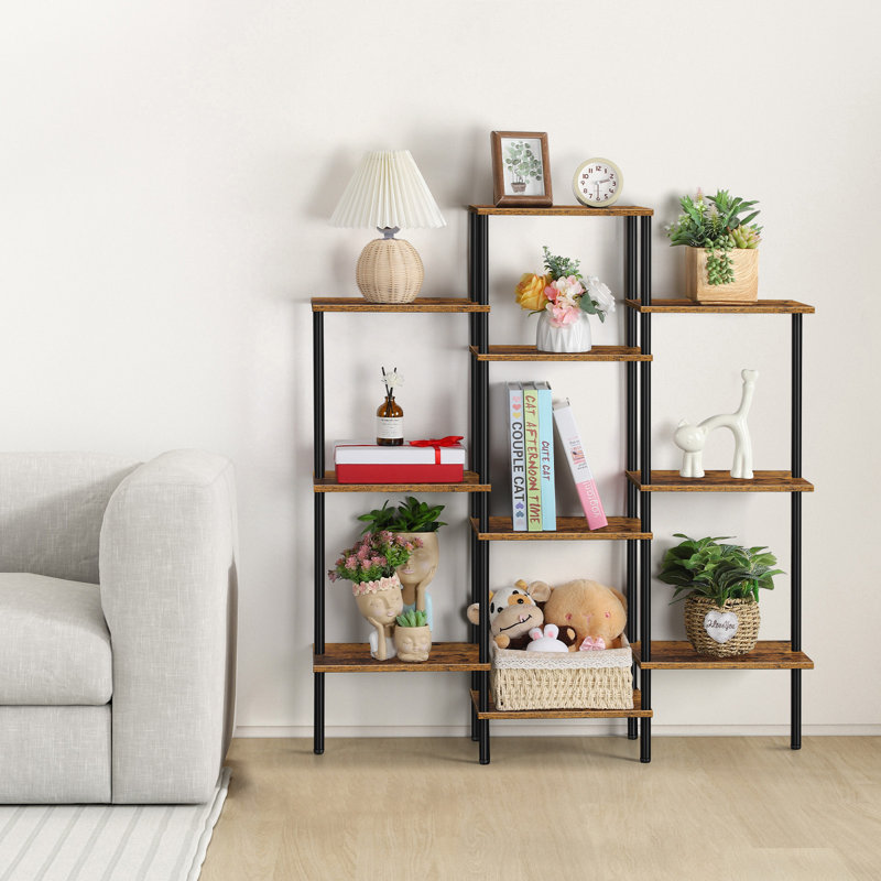 Industrial 4-Layer Bookshelf with Metal Frame