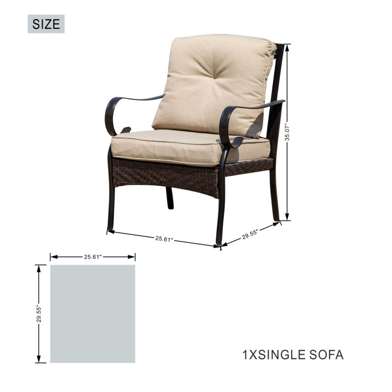 Chaise simple d'extérieur en acier avec coussins beiges Leticia