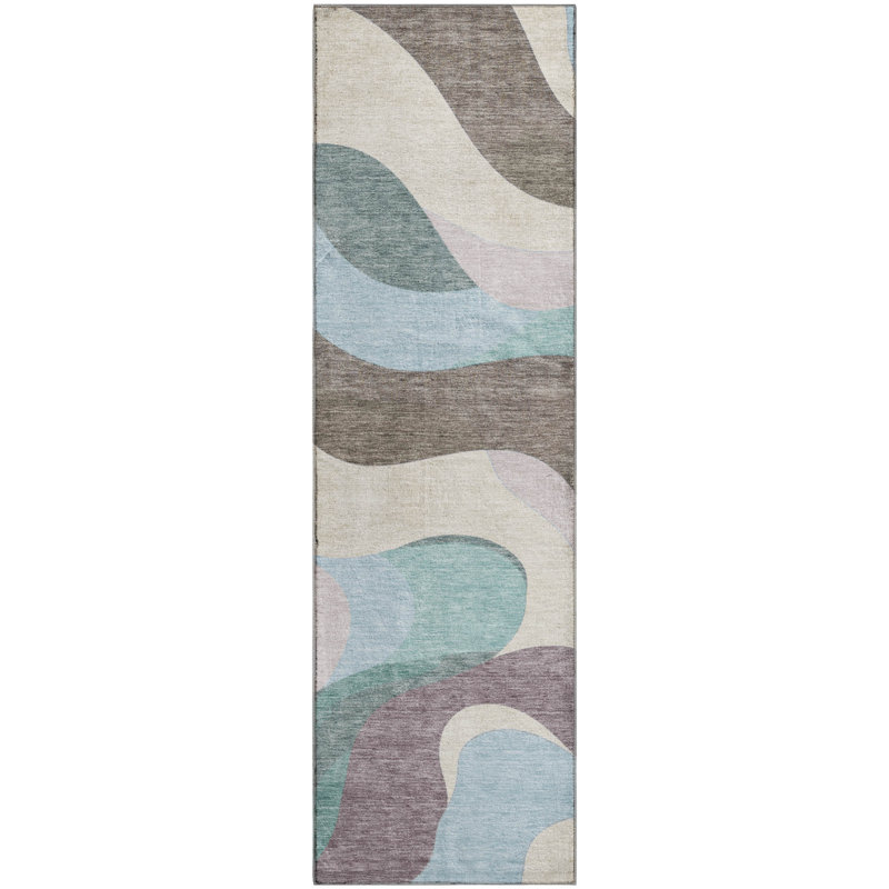 Premium Machine Washable Mayfield AMF2186 swirls Rug, 2'3" x 7'6" Runner, Taupe
