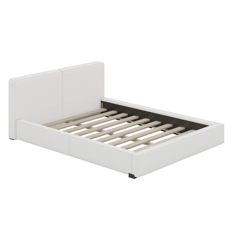 Grand lit tapissier au sol en velours, Beige