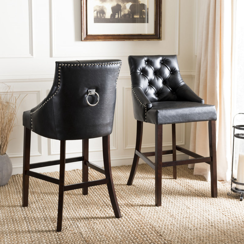 Balyon Upholstered Counter Stool, Bar Stool (30" Seat Height), Black