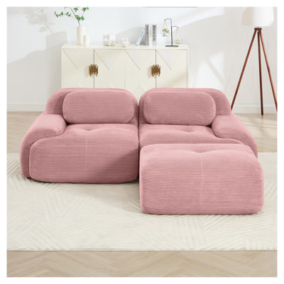 Canapé modulaire en L 82 po avec repose-pieds modulaire en velours côtelé rose 82 po sans assemblage
