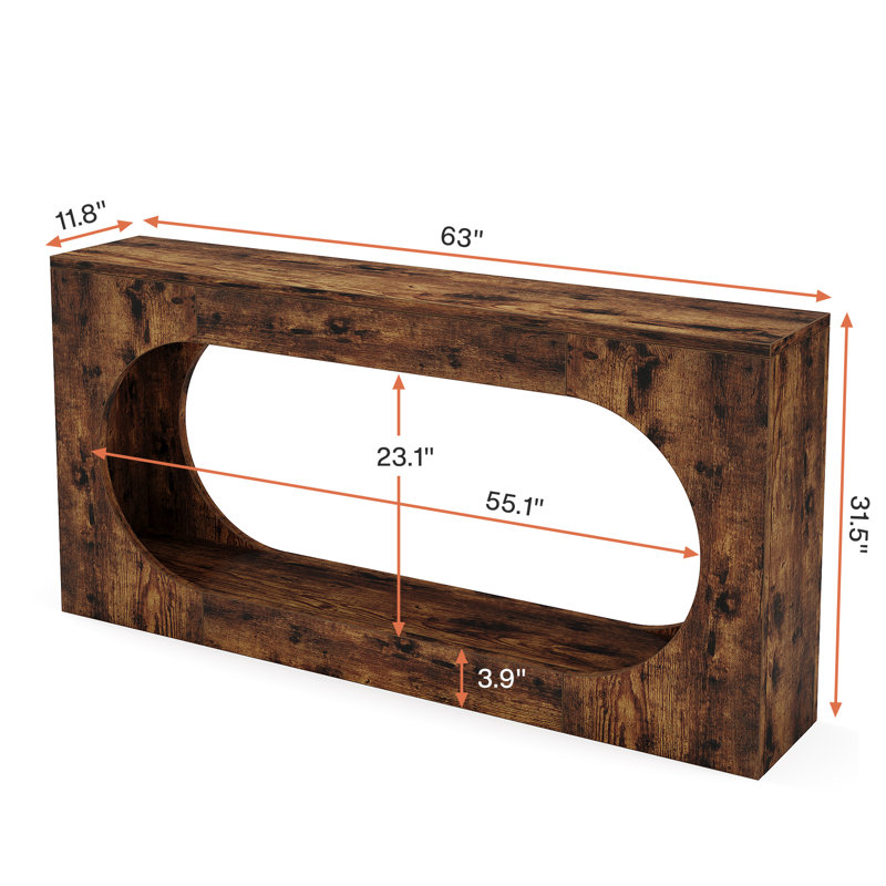 63-Inch Rustic Brown Wood Console Table with Storage Shelf