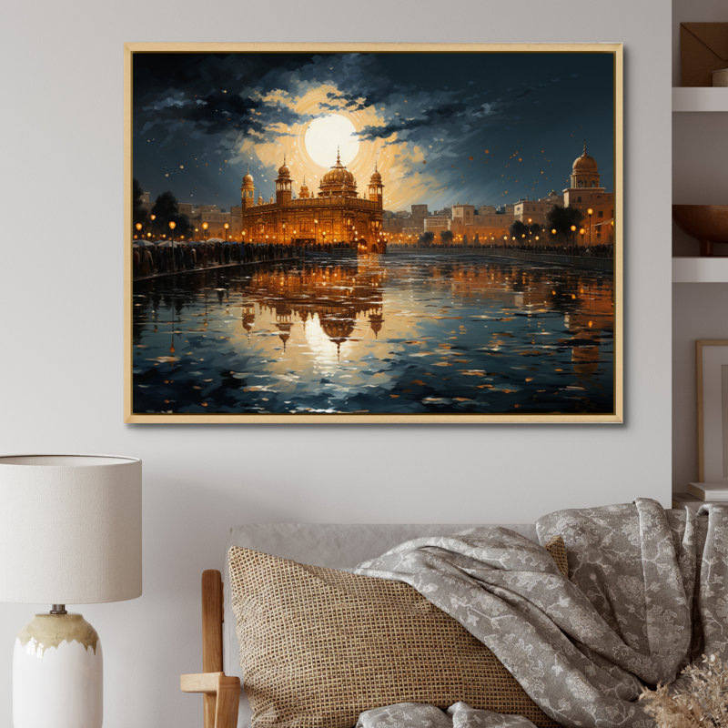 Hinduisim Golden Temple I - Hindouisme, art mural, Cadre naturel flottant, H 12 po x l 20 po x P 1 po