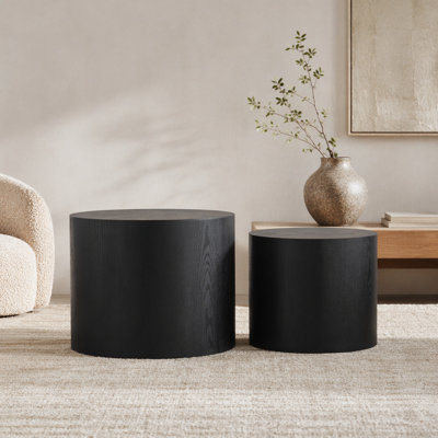 Nesting Coffee Table Set of 2 Round Wooden Coffee Tables Circle Modern Table for Small Space Living Room Bedroom Accent End Side Table