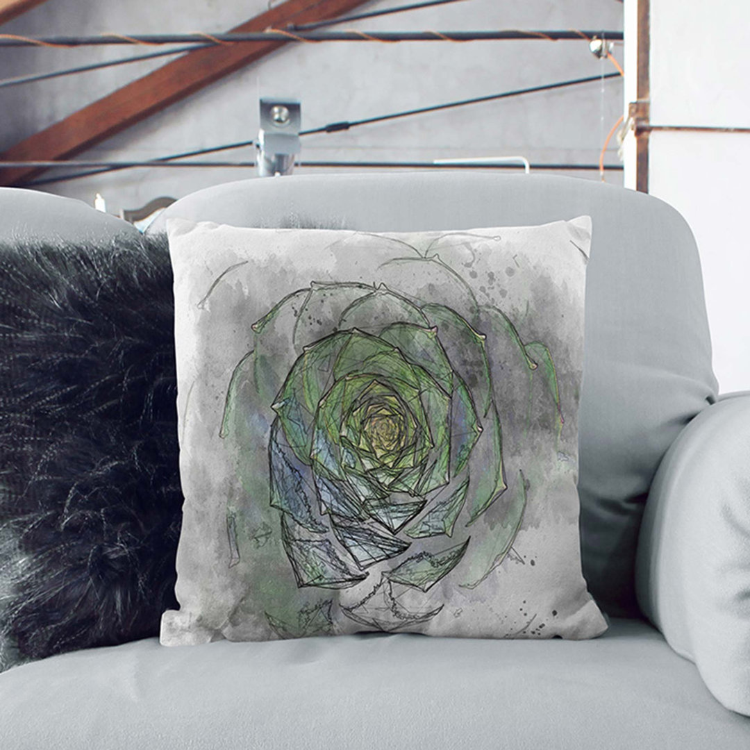 Dark Green Succulent Plant in Abstract Cushion with Filling