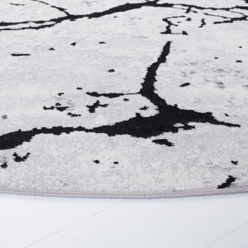 Tapis gris / noir abstrait Metzger, Rond 8 pi