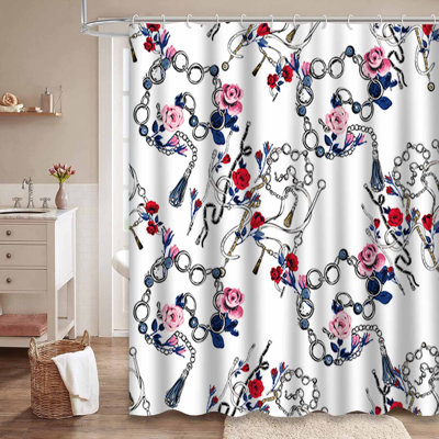 Fashion Belt Pink Abstract Baroque Blue Shower Curtain with 12 Hooks
