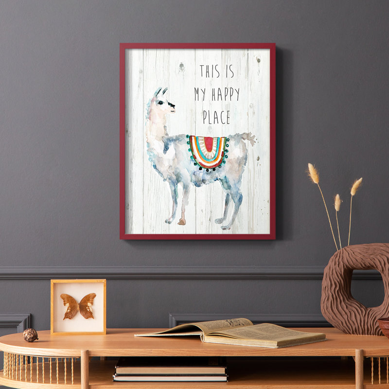 Llama Happy Place, reproduction encadrée - bois massif, Rouge, H 10 po x l 8 po