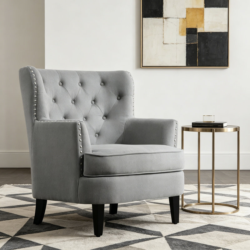 Chaise d'appoint rembourrée avec coussin moelleux Mid-Century, Gris