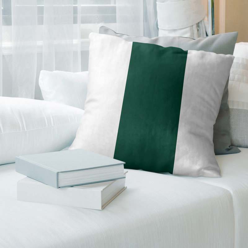20" Green and White Striped Polyester Throw Pillow