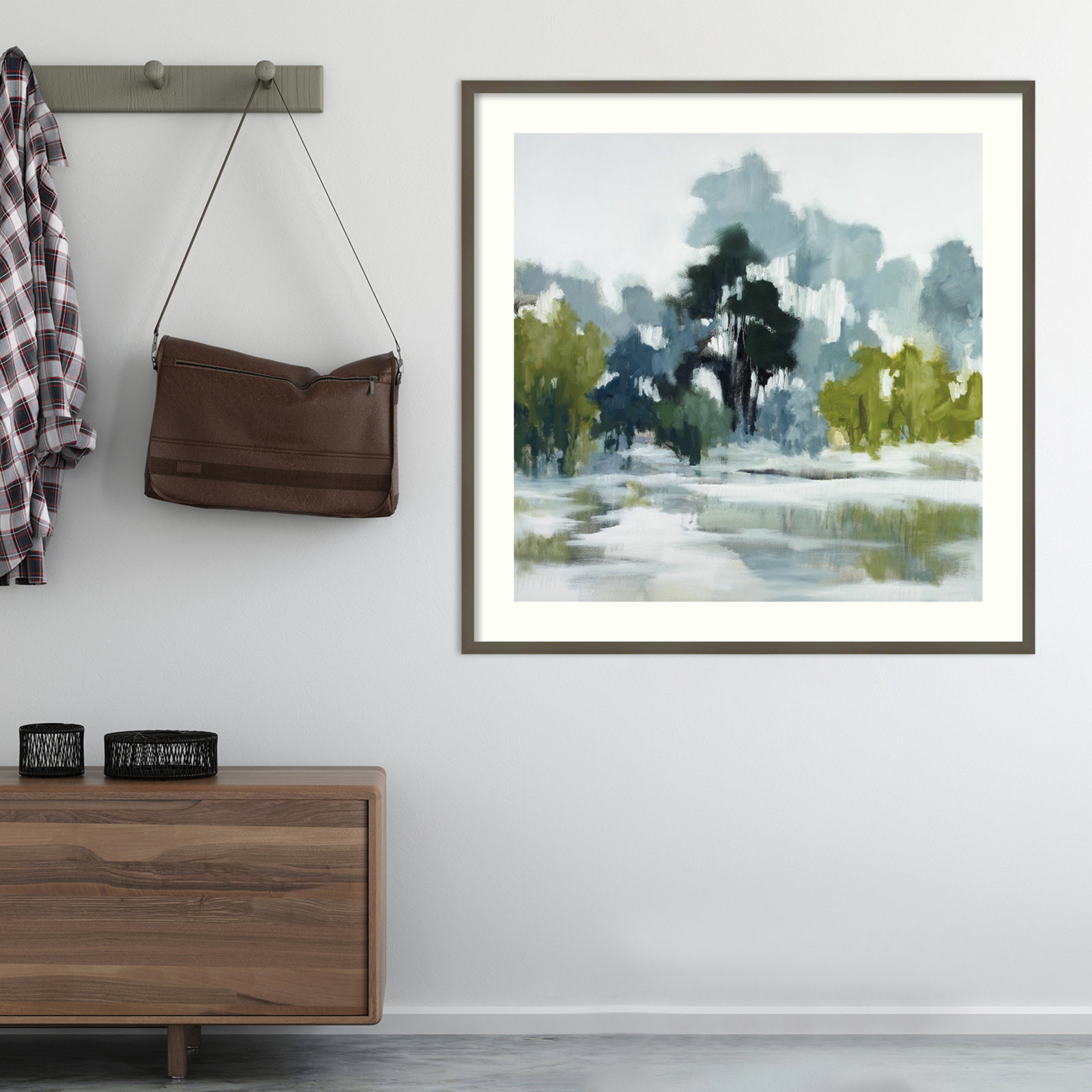 Geneve "Pond Reflections" Print, 41" H x 41" W, Gray Framed Paper