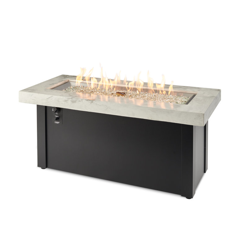 Rectangle Concrete Smokeless Fire Pit Table with Hidden Fuel Tank, White/Black