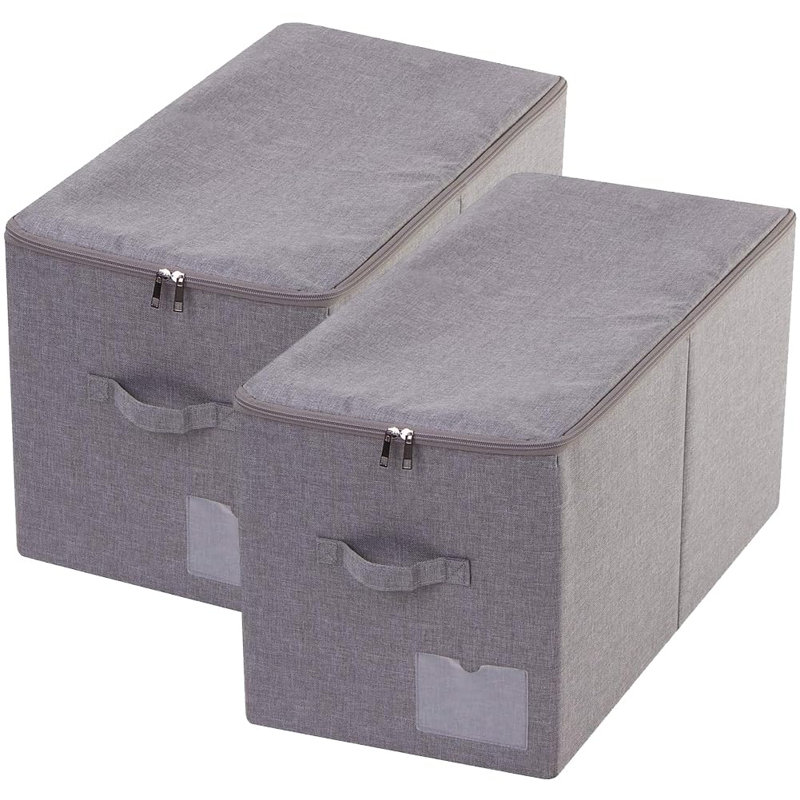 Pack Of 2, Large Size Folding Washable Fabric Storage Boxes For Bedding Sheets, Blankets, Pillows, Clothing, Toys Etc., Dark Gray