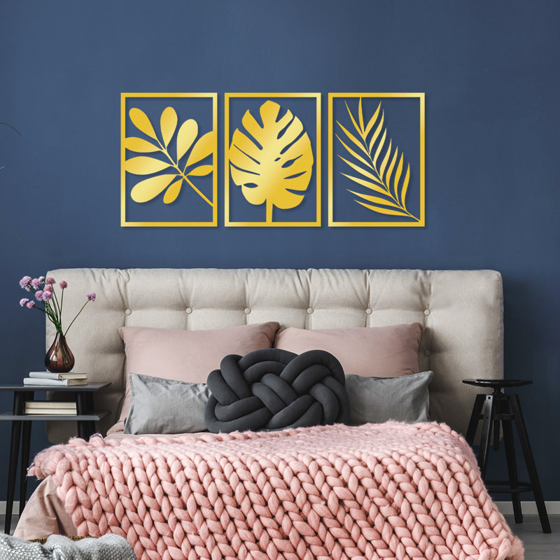 Elegant Decorative Metal Wall Accessory Set (3 Pieces), Gold Finish, 11.8 x 16.5 inches | Durable Metal Body, Thickness: 0.06 inches | Perfect for Stylish Home Decor, Modern and Chic Design