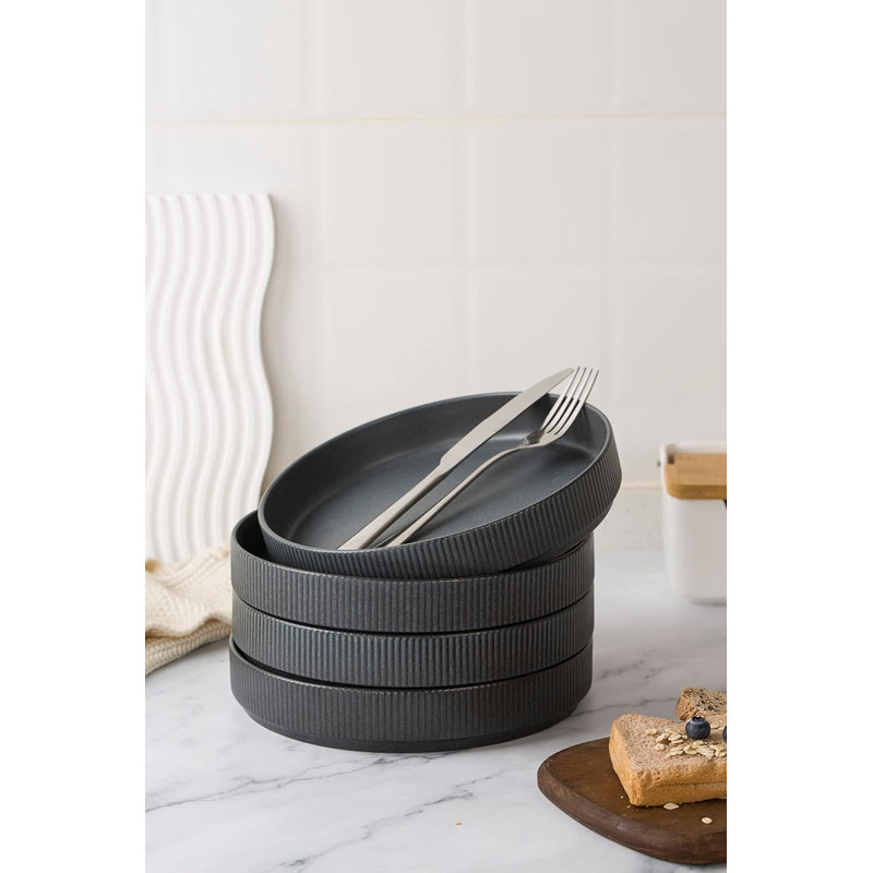 Stoneware Pasta Bowl Set (Set of 4), Matte Black
