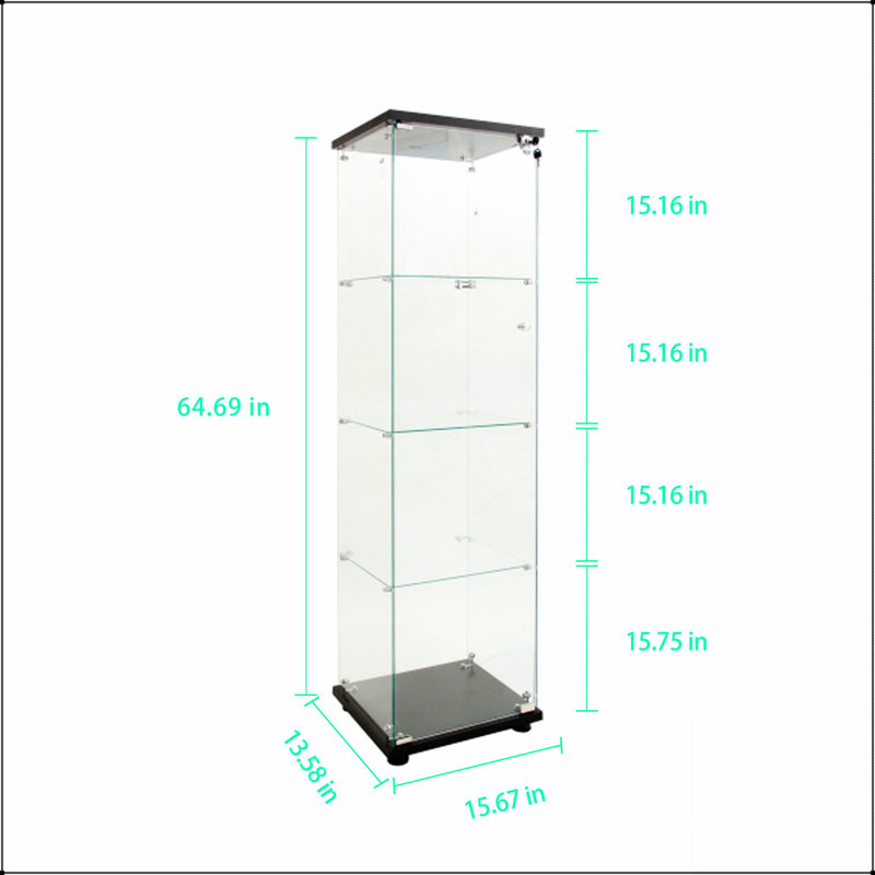 Tempered Glass Display And Storage Cabinet With Battery-Powered Light, Adjustable Feet, And Secure Locking Mechanism For Versatile Use