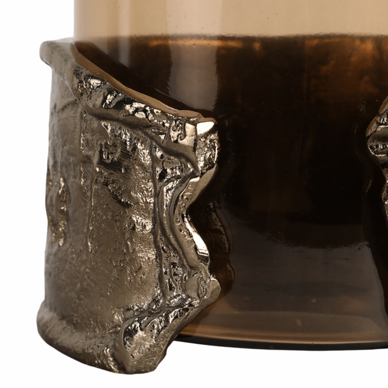 Sagebrook Home 12" Maputo Medium Candle Holder Glass, Brown, 8" H x 6" W x 6" D