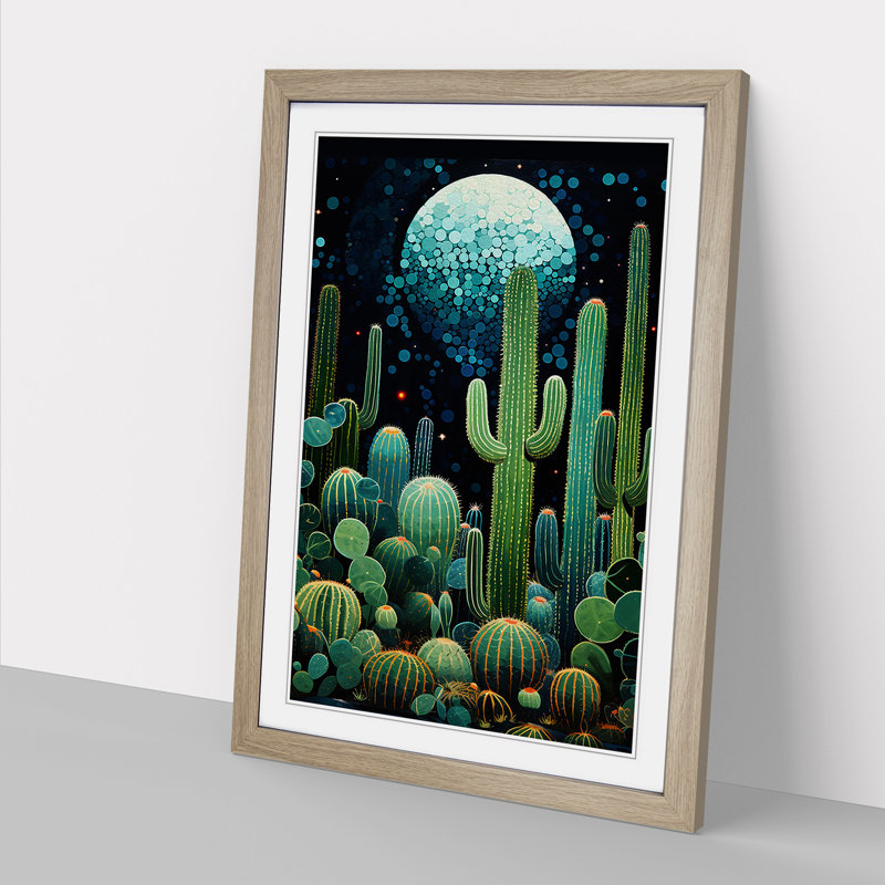 Cactus Orphism - Single Picture Frame Print on Wood, Oak Framed, 64cm H x 46cm W x 2cm D