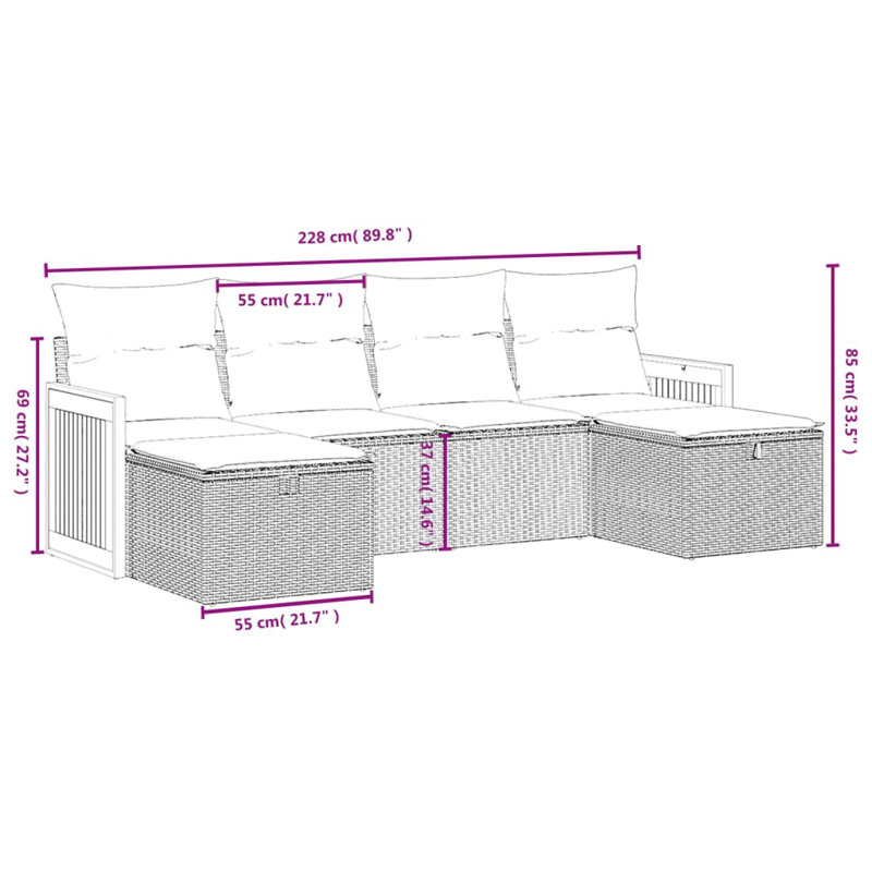 Ensemble de canapé de patio avec coussins 6 pièces Latitude Run®, Coussin bleu marine / structure grise