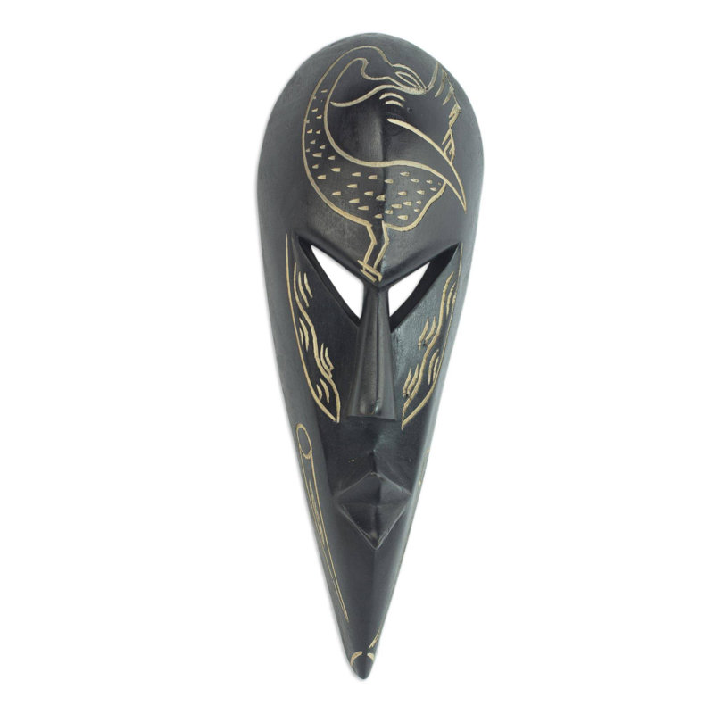 Masque en bois ghanaian sankofa oiseau