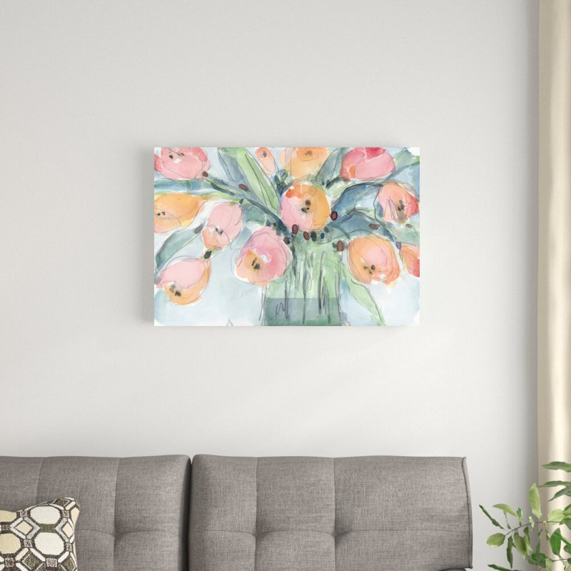 «Tulip Bouquet IV» par Samuel Dixon - peinture sur toile tendue, H 20 po x l 30 po