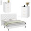 Ensemble de chambre à coucher 3 pièces, lit de rangement à DEL 4 tiroirs + 2 tables de chevet avec 3 tiroirs chacune et port USB + prise intégrée-183149500-183149502