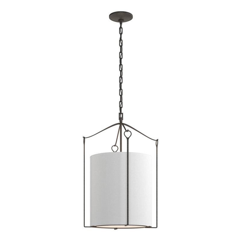 Bow 3 - Light Lantern Cylinder Pendant, Natural Iron, Flax