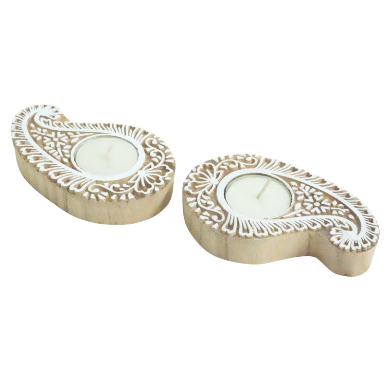  4.5X3 Wooden Candle Block Handmade Tea Light Holder with Rich Wood Stain Finish-(Pack Of-6), 6
