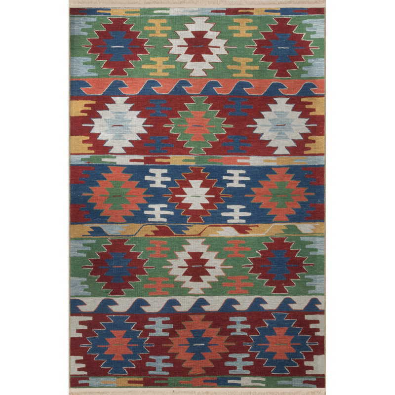 Tapis bleu en polypropylène à imprimé numérique Jovianna, Rectangle 3 pi 4 po x 5 pi