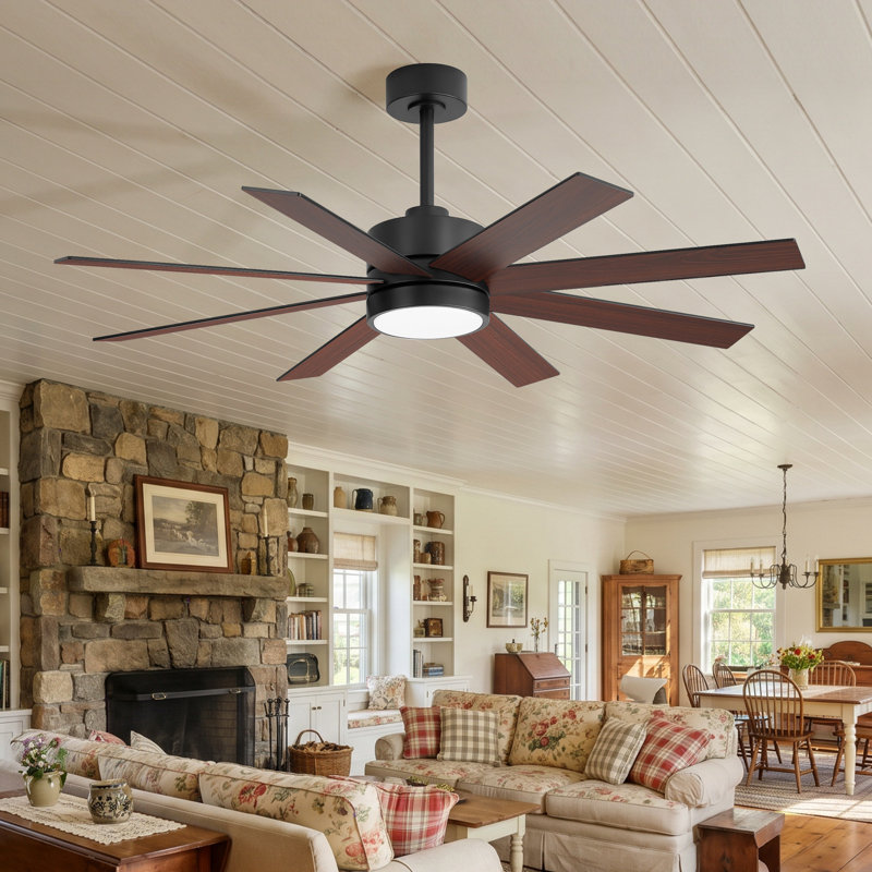 Grand ventilateur de plafond de 52 pouces avec ensemble d'éclairage et télécommande, moteur réversible à 6 vitesses CC, 3 lumières colorées, minuterie