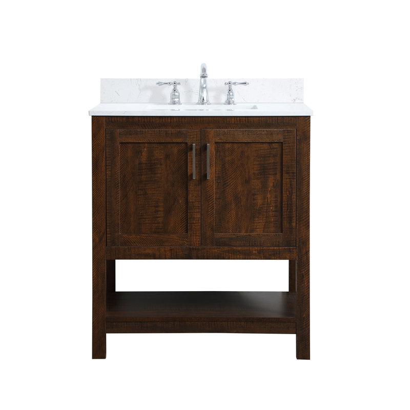Scottsbluff 30'' Single Bathroom Vanity with Engineered Marble Top, Blue Espresso