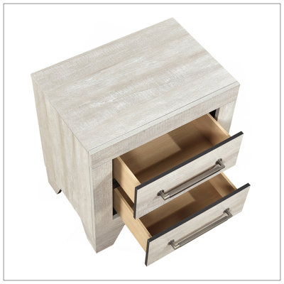 Contemporary Gray Oak Finish Nightstand With 2 Drawers, Durable And Stylish Storage For Modern Bedrooms