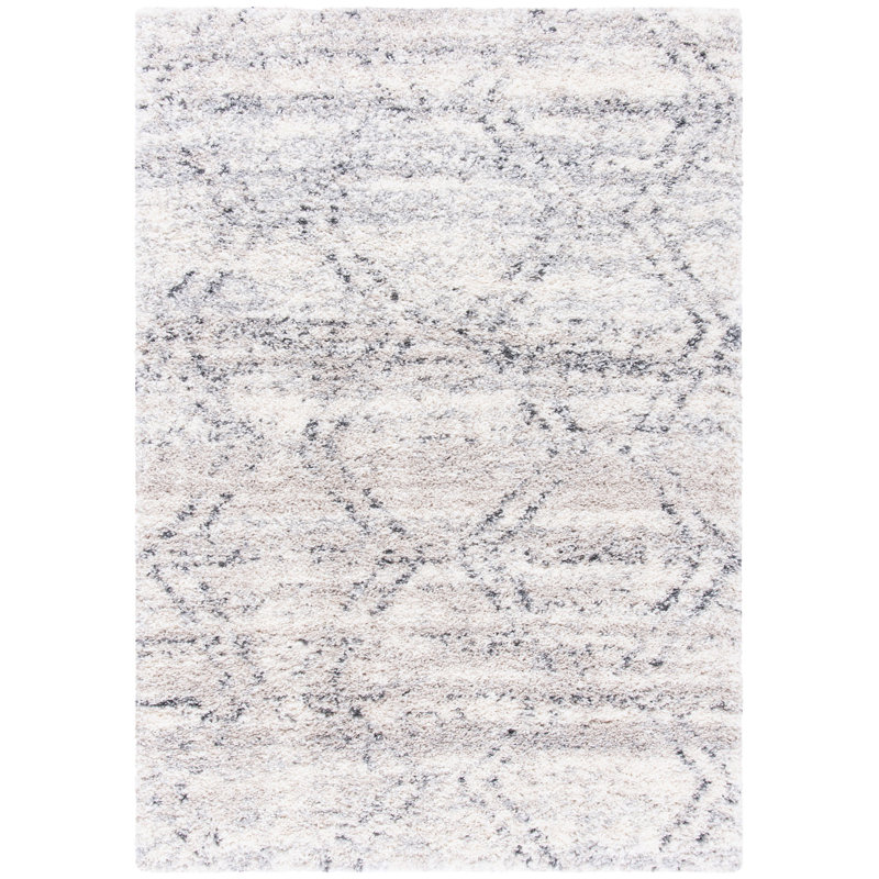 Higginson Geometric Machine Woven Polypropylene Area Rug in Ivory/Gray, Rectangle 2'4" x 3'11"