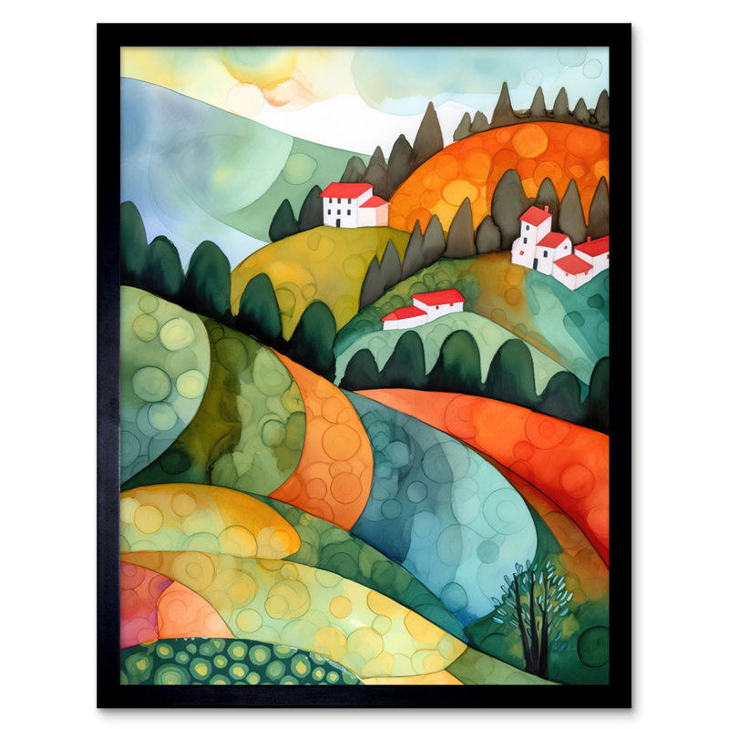 Countryside Of Florence Italy Folk Art Artwork Framed Wall Art Print 9X7 Inch