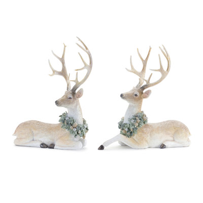 Cerf scintillant avec couronne de houx (ensemble de 2)