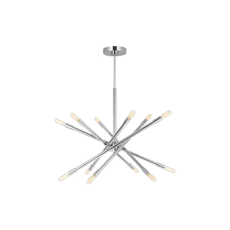Lustre spoutnik 12 lumières à intensité variable, Nickel poli, H 20 po x l 27,5 po x P 27,5 po