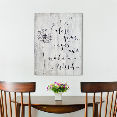 «Close Your Eyes and Make a Wish», art textuel sur bois manufacturé