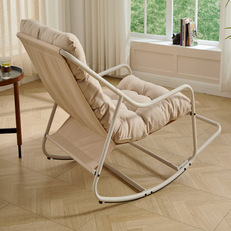 Chaise berçante d'extérieur, coussin confortable, avec coussin épais et doux, pour le salon, la chambre à coucher, la salle de lecture, structure beige avec coussin beige